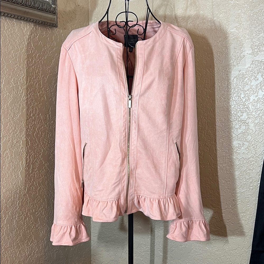 The Limited Light Pink Bomber Jacket with Ruffle Hem
